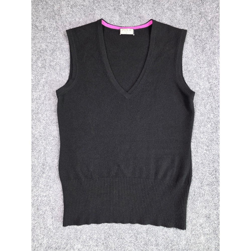Thomas Pink Sweater Vest Womens M Black 100% Cashmere V-Neck Made In Italy